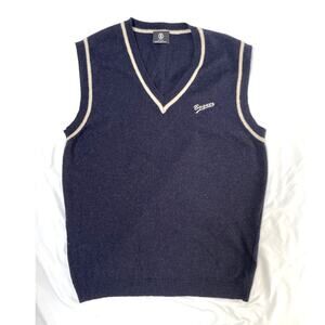 Women's Bogner Logo Navy Blue Wool Golf Sweater Vest Sleeveless Jumper, 44 XL